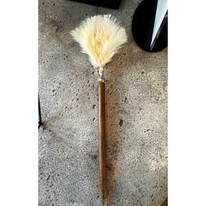 Wooden Brown Boudoir Ballpoint Pen with Beige Feather New